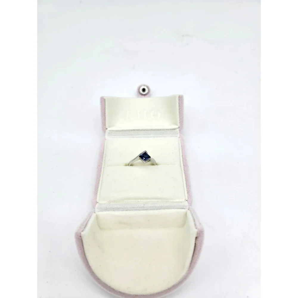 Solitaire 6 MM Princes Cut Size 7 Blue Sapphire 925 Sterling Silver Promise Ring